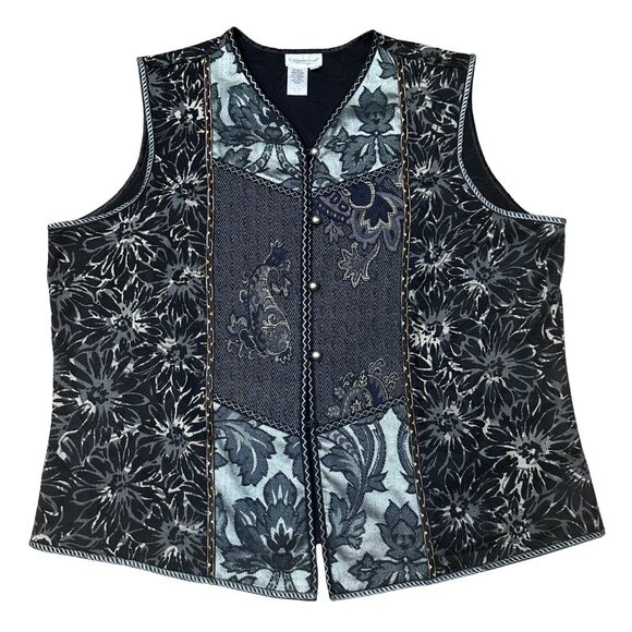 Vintage Coldwater Creek Vest 2X Mixed Media Tapestry Patchwork Boho Artsy - Picture 1 of 6